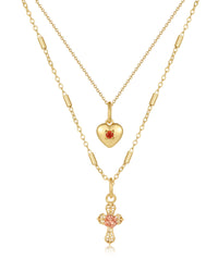 Cross My Heart Charm Necklace- Gold View 1