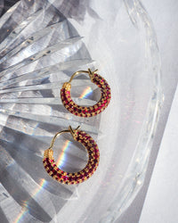 Pave Amalfi Huggies- Ruby Red- Gold View 2