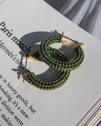Pave Baby Amalfi Hoops- Emerald Green- Gold View 3