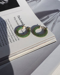 Pave Baby Amalfi Hoops- Emerald Green- Silver View 3