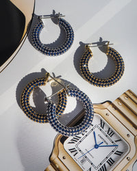 Pave Baby Amalfi Hoops- Blue Sapphire- Silver View 3