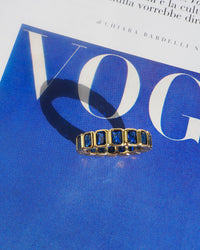 Bezel Emerald Ballier Ring- Blue Sapphire- Silver view 2