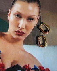 Pave Chain Link Huggies- Ruby Red- Gold View 3