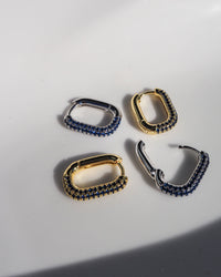Pave Chain Link Huggies- Blue Sapphire- Silver View 3