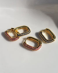 Pave Chain Link Huggies- Blue Sapphire- Gold View 3
