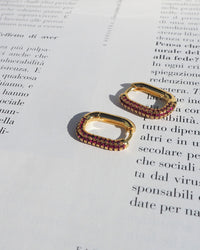 Pave Chain Link Huggies- Ruby Red- Silver view 2