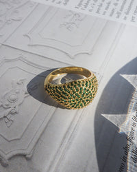 Pave Signet Ring- Emerald Green- Silver View 4