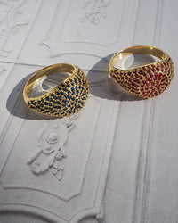 Pave Signet Ring- Blue Sapphire- Gold View 4