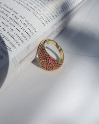 Pave Signet Ring- Ruby Red- Gold View 3
