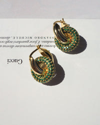 Pave Interlock Hoops- Emerald Green- Silver View 3