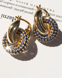 Pave Interlock Hoops- Blue Sapphire- Gold View 3