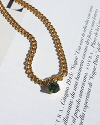Bardot Stud Necklace- Emerald Green- Gold View 3