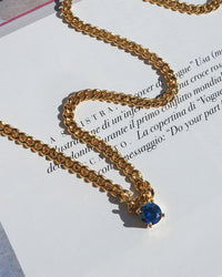 Bardot Stud Necklace- Blue Sapphire- Gold View 3