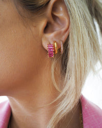 Pave Chain Link Huggies- Pink- Gold view 2