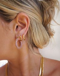 Pave Baby Amalfi Hoops- Pink- Gold View 4