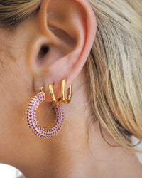 Pave Baby Amalfi Hoops- Pink- Gold View 2
