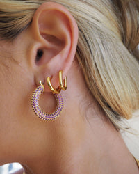 Pave Baby Amalfi Hoops- Pink- Silver view 2
