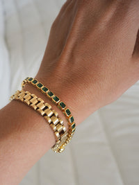 Bezel Emerald Ballier Bracelet- Emerald Green- Silver view 2