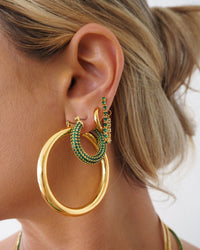 Pave Baby Amalfi Hoops- Emerald Green- Silver view 2