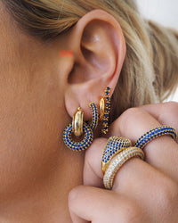 Pave Interlock Hoops- Blue Sapphire- Gold View 4