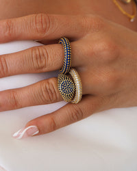 Pave Signet Ring- Blue Sapphire- Gold View 3