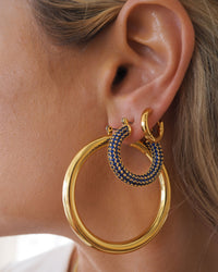 Pave Baby Amalfi Hoops- Blue Sapphire- Gold View 2