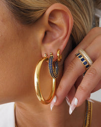 Pave Baby Amalfi Hoops- Blue Sapphire- Gold View 4