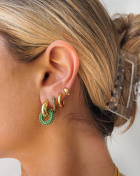 Pave Interlock Hoops- Emerald Green- Silver view 2