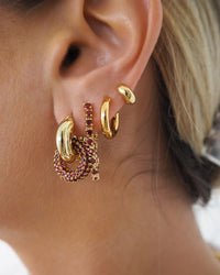 Pave Interlock Hoops- Ruby Red- Gold View 2
