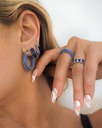 Pave Baby Amalfi Hoops- Blue Sapphire- Silver View 4