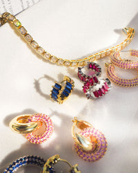 Pave Interlock Hoops- Pink- Gold View 4