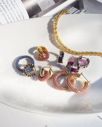 Pave Baby Amalfi Hoops- Pink- Gold View 5