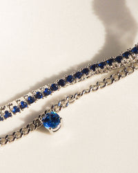 Mini Ballier Necklace- Blue Sapphire- Silver View 3