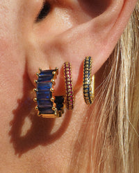 Pave Chain Link Huggies- Blue Sapphire- Gold View 2