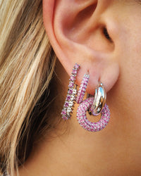 Pave Amalfi Huggies- Pink- Silver View 2