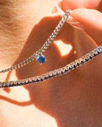 Mini Ballier Necklace- Blue Sapphire- Silver View 5