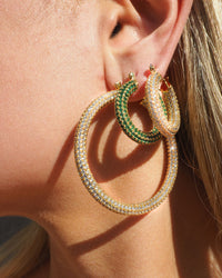 Pave Baby Amalfi Hoops- Emerald Green- Gold View 5