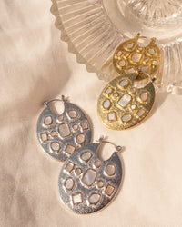 Mother of Pearl Mosaic Hoops- Silver View 4