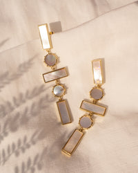 Mother of Pearl Mosaic Drop Earrings- Gold View 3