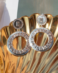 Circle Baguette Statement Earrings- Gold View 4