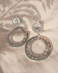 Circle Baguette Statement Earrings- Silver View 3