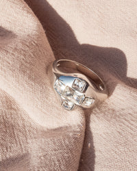 Patchwork Baguette Signet Ring- Silver View 3