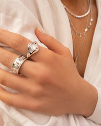 Patchwork Baguette Signet Ring- Silver View 2