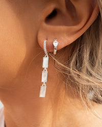 Mother of Pearl Disc Drop Hoops- Silver View 2