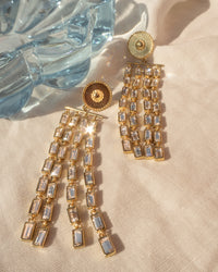 Baguette Drop Statement Earrings- Gold View 3