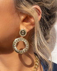Circle Baguette Statement Earrings- Gold View 2