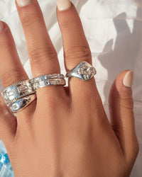 Mother of Pearl Mosaic Ring Set- Silver View 5
