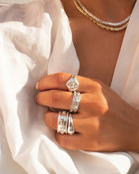 Mother of Pearl Mosaic Ring Set- Silver View 3
