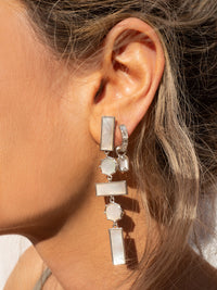 Mother of Pearl Mosaic Drop Earrings- Silver view 2