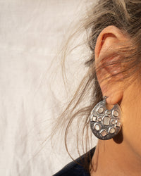 Mother of Pearl Mosaic Hoops- Silver View 3